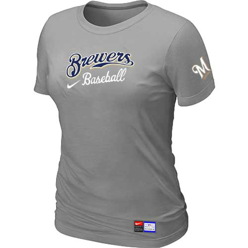 Milwaukee Brewers Nike Womens Short Sleeve Practice T Shirt L-Grey 