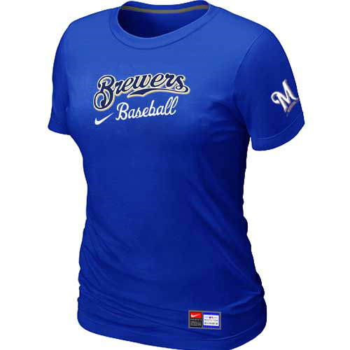 Milwaukee Brewers Nike Womens Short Sleeve Practice T Shirt Blue 