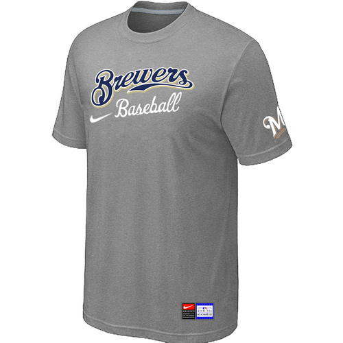 Milwaukee Brewers Nike Short Sleeve Practice T-Shirt L.Grey