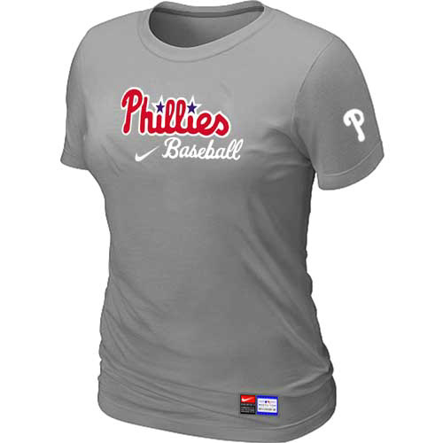 MLB Philadelphia Phillies Heathered Womens Nike Blended T Shirt L-Grey