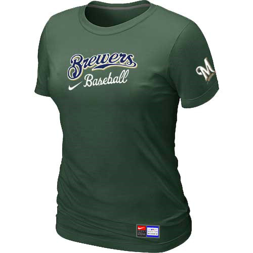 Milwaukee Brewers Nike Womens Short Sleeve Practice T Shirt D-Green 