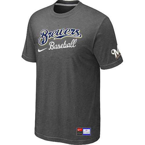 MilwaukeeBrewersD-Milwaukee Brewers Nike Short Sleeve Practice T-Shirt Grey