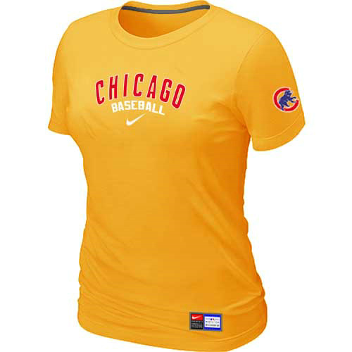 Chicago Cubs Nike Womens Short Sleeve Practice T Shirt Yellow 