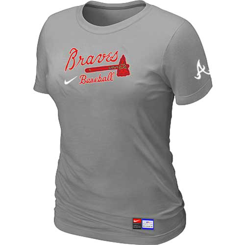 MLB Atlanta Braves Heathered Nike Womens Blended T Shirt L-Grey