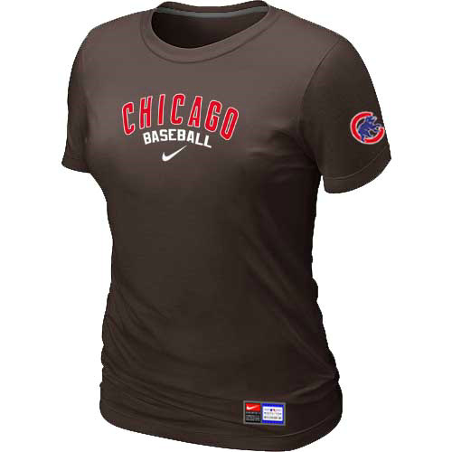 Chicago Cubs Nike Womens Short Sleeve Practice T Shirt Brown
