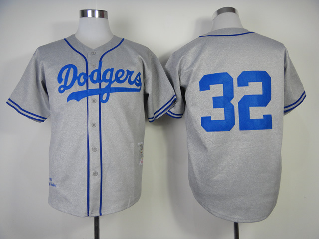 Los Angeles Dodgers #32 Sandy Koufax MLB 1955 Throwback Grey Jersey