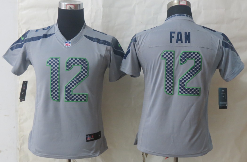 Women Nike Seattle Seahawks 12 Fan Grey Limited Jerseys