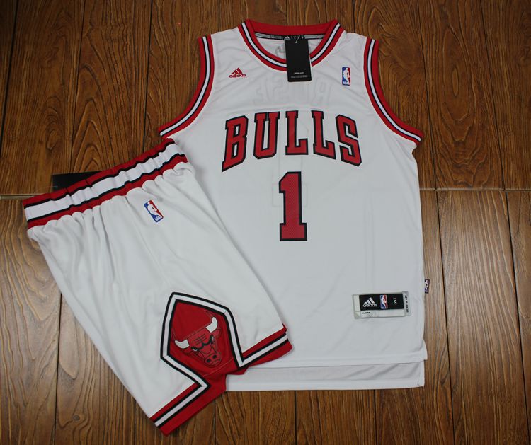 NBA Chicago Bulls #1 Rose White Jersey & Short Suit