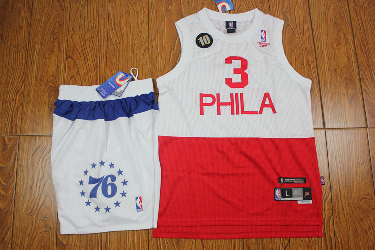 NBA Philadelphia 76ers #3 Iverson White Red Jersey Short Suit