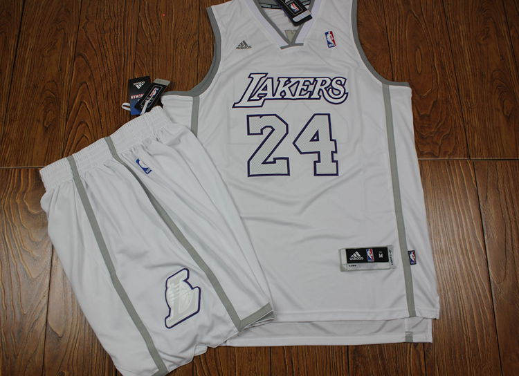NBA Los Angeles Lakers #24 Kobe Revolution 30 White Jersey & Short Suit