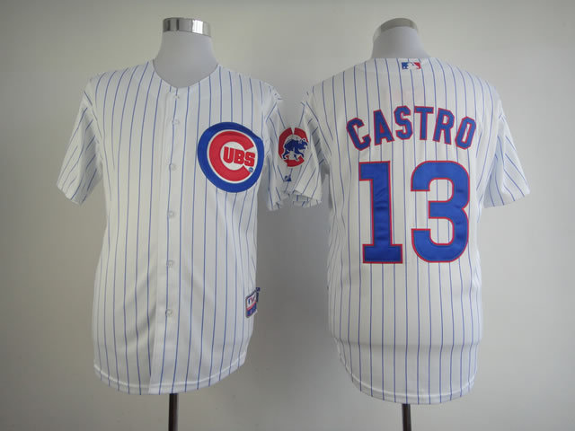 2014 Cubs #13 Starlin Castro White Blue Strip Mens Mens MLB Jersey