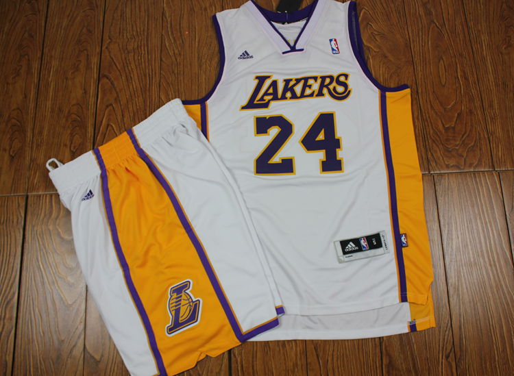 NBA Los Angeles Lakers #24 Kobe Revolution 30 White Yellow Jersey & Short Suit