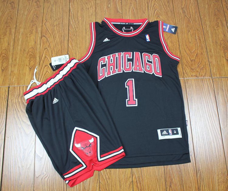 NBA Chicago Bulls #1 Rose Black Rev 30 Jersey & Short Suit