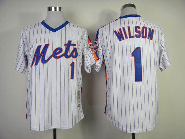 MLB New York Mets #1 Wilson Mitchell and Ness White Jersey