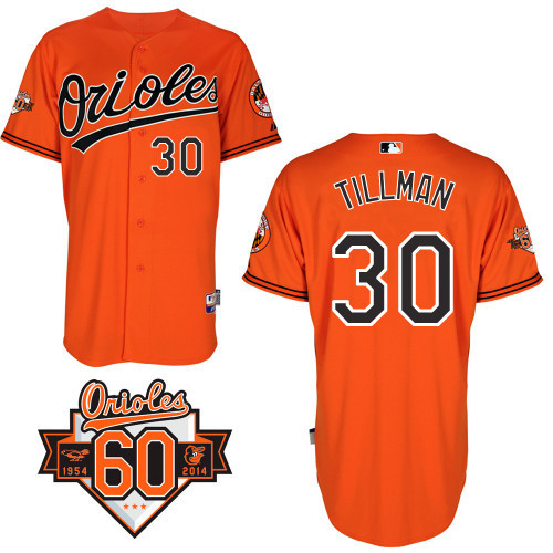 MLB Baltimore Orioles #30 Tillman Orange Jersey with 60th Patch