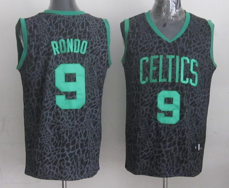 NBA Boston Celtics #9 Rondo Black Green Leopard Jersey
