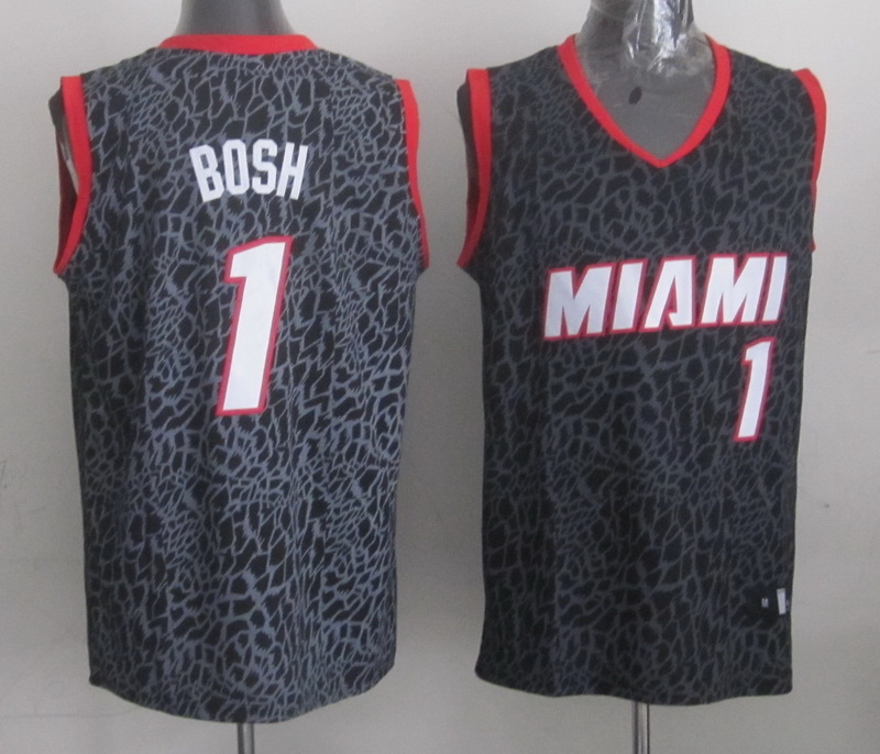 NBA Miami Heat #1 Bosh Black Red Leopard Jersey