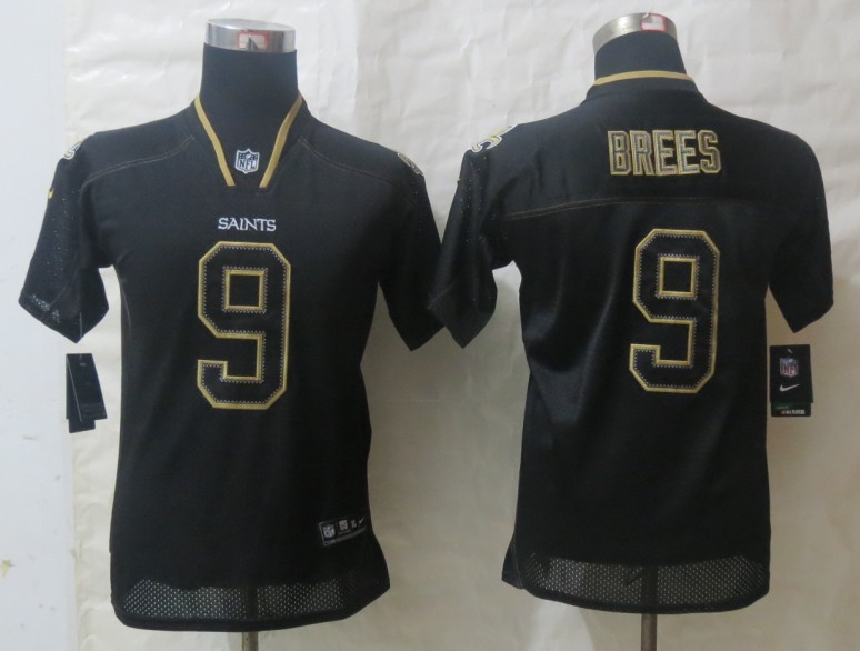 Youth Nike New Orleans Saints 9 Brees Lights Out Black Elite Jerseys
