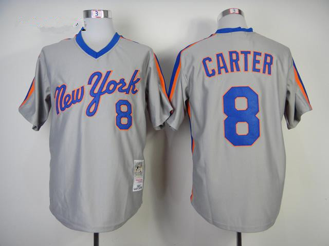 New York Mets #8 Gary Carter M&N Grey Jersey