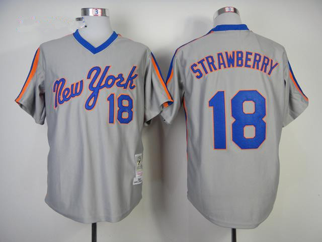 New York Mets #18 Darryl Strawberry Authentic 1987 Road Jersey by Mitchell & Ness
