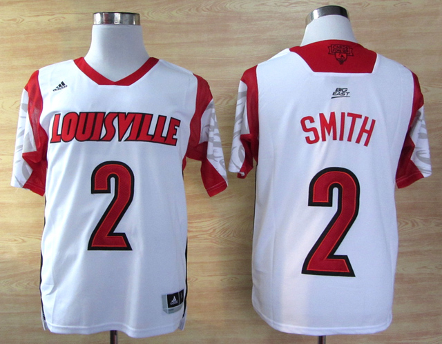 Louisville Cardinals  #2 Russ Smith White Jersey Big Eas Patch