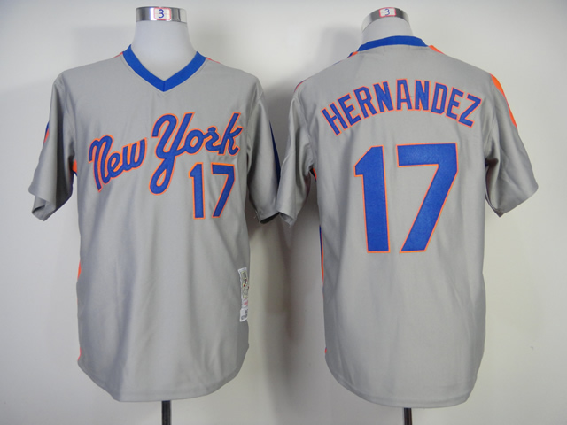 MLB Jersey New York Mets 17 Hernandez Grey M&N