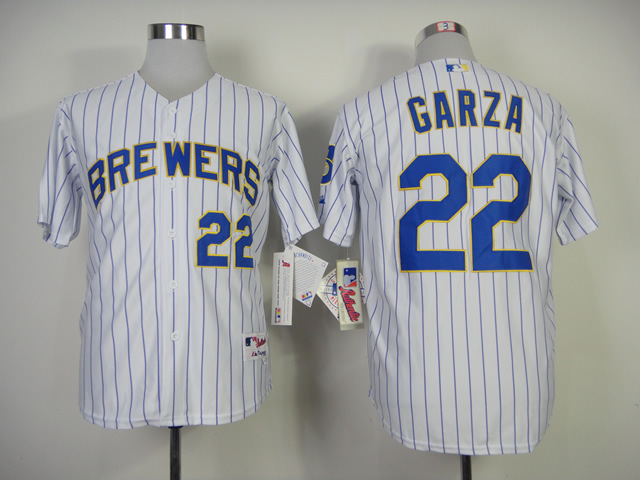 MLB Milwaukee Brewers #22 Garza White Blue Pinstrip Jersey