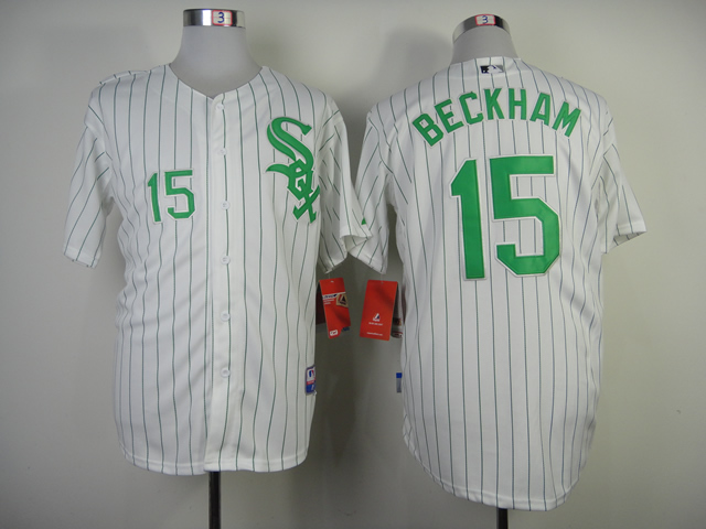 MLB Chicago White Sox #15 Gordon Beckham White Jersey Green Number