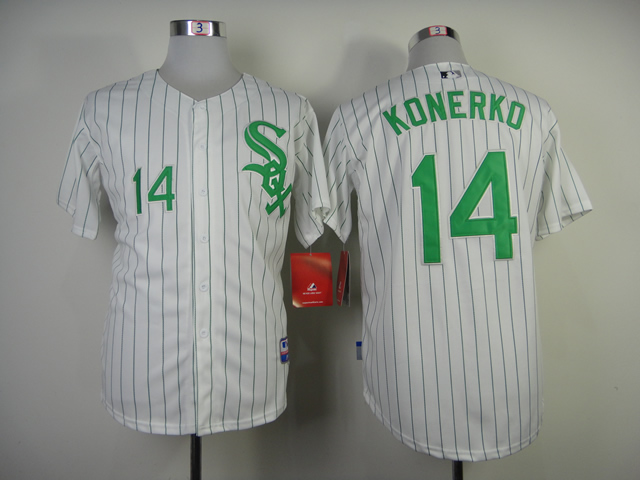 MLB Chicago White Sox #14 Paul Konerko White Jersey Green Number