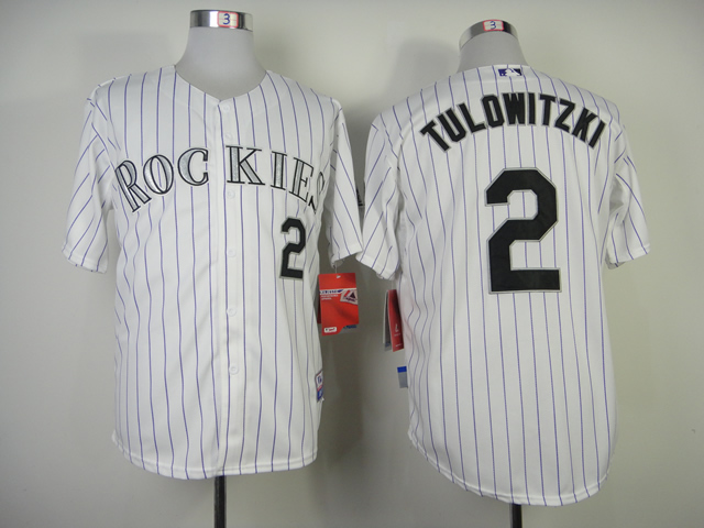 MLB Colorado Rockies #2 Troy Tulowitzki White Jersey with Purple Pinstrip