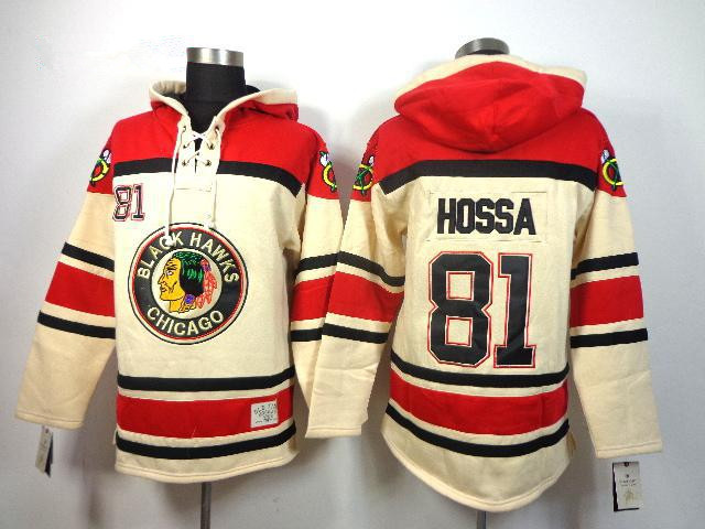 NHL Hoodie Chicago Blackhawks #81 Hossa Cream