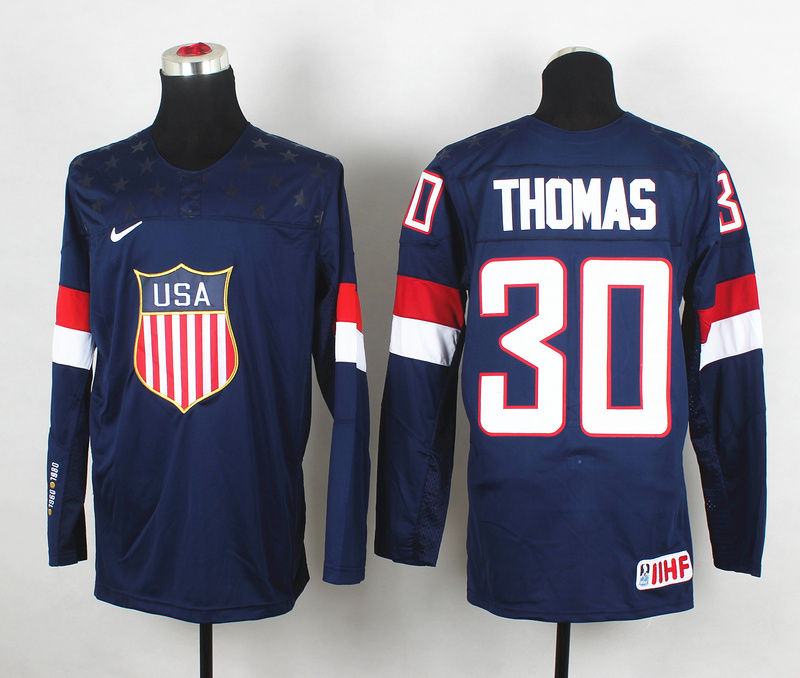 2014 IIHF Ice Hockey World Championship USA #30 Thomas Blue Jersey