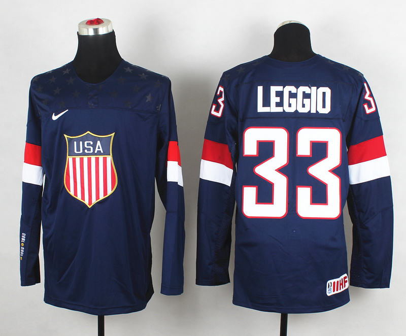 2014 IIHF Ice Hockey World Championship USA #33 Leggio Blue Jersey