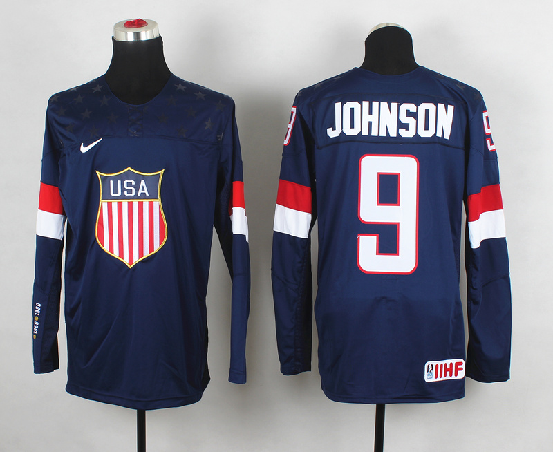 2014 IIHF Ice Hockey World Championship USA #9 Johnson Blue Jersey