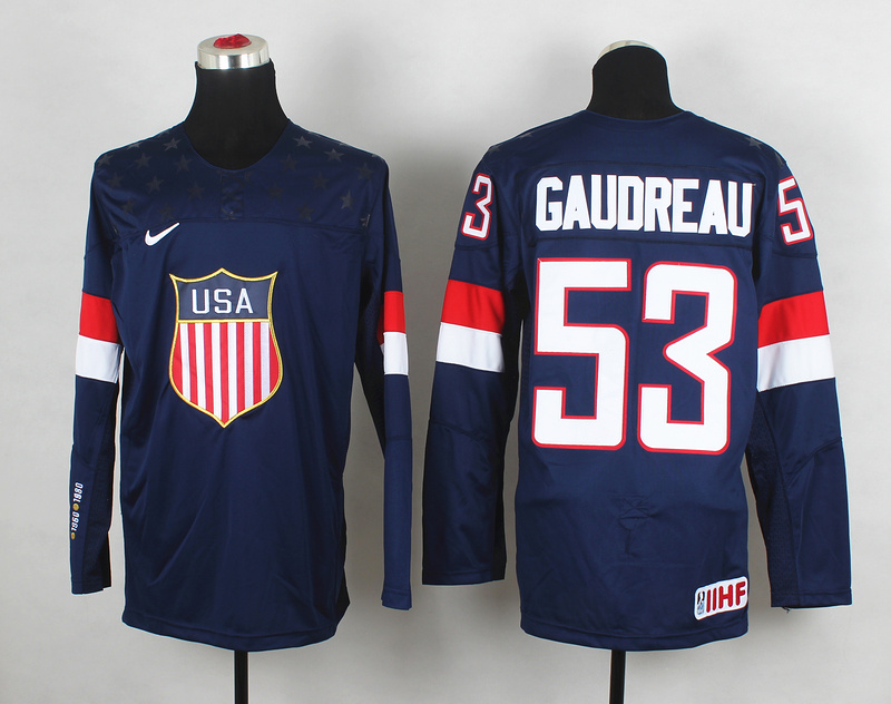 2014 IIHF Ice Hockey World Championship USA #53 Gaudreau Blue Jersey