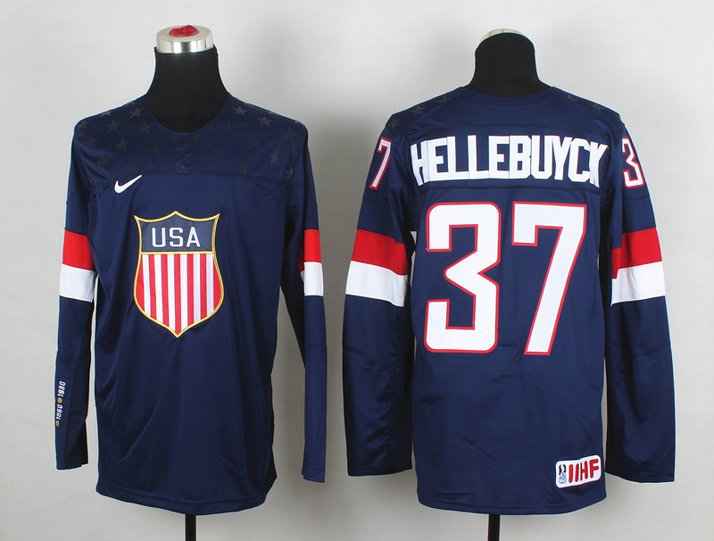 2014 IIHF Ice Hockey World Championship USA #37 Hellebuyck Blue Jersey