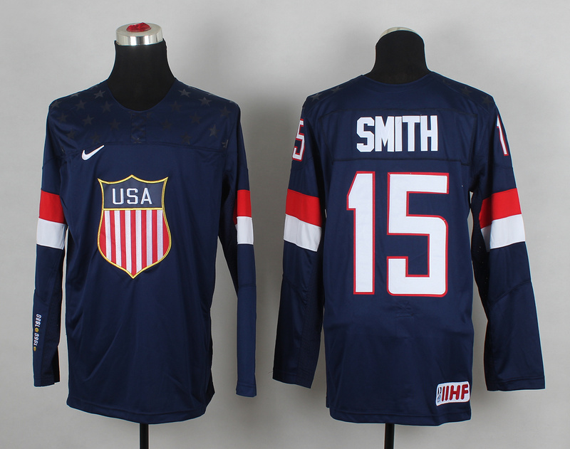 2014 IIHF Ice Hockey World Championship USA #15 Smith Blue Jersey