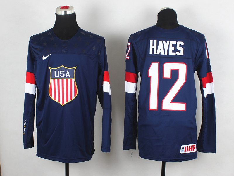 2014 IIHF Ice Hockey World Championship USA #12 Hayes Blue Jersey