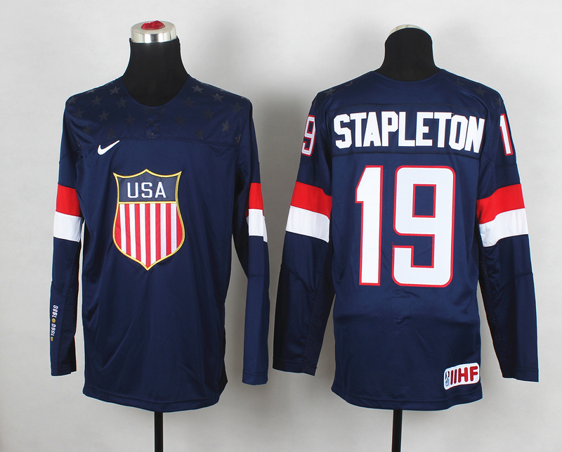 2014 IIHF Ice Hockey World Championship USA #19 Stapleton Blue Jersey