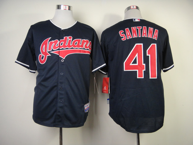 MLB Cleveland Indians #41 Carlos Santana Blue Jersey
