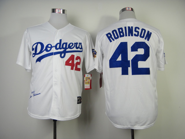 MLB Majestic Los Angeles Dodgers #42 Robinson White 1955 Jersey with 50th Patch