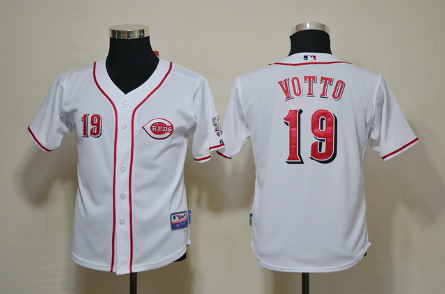 MLB Cincinnati reds #19 Votto White Kids Jersey