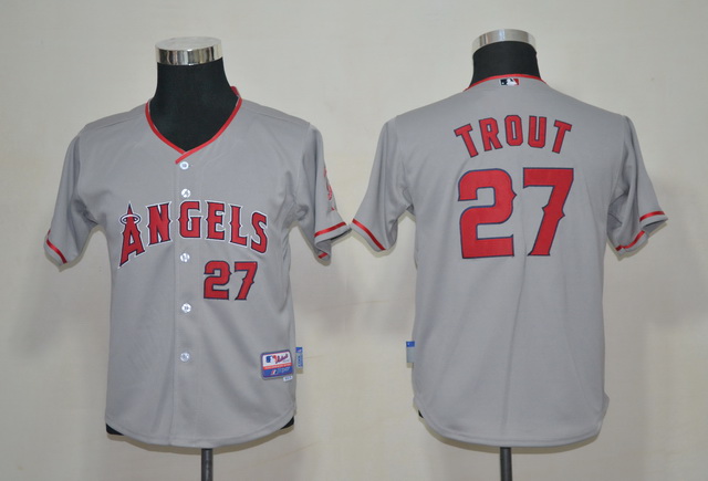 MLB Los Angeles Angels #27 Trout Grey Youth Jersey