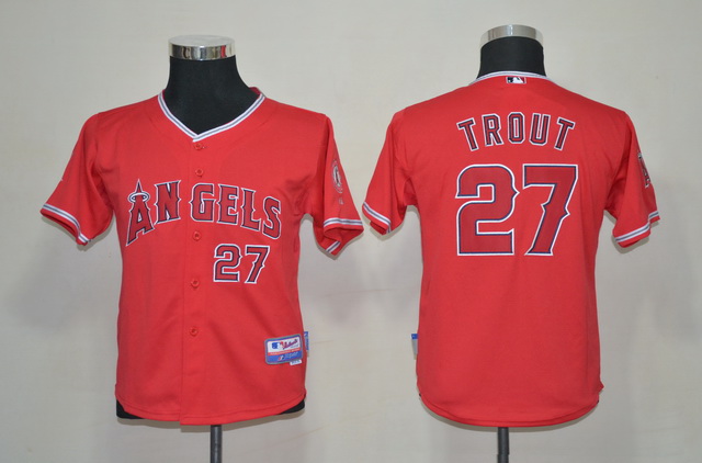 MLB Los Angeles Angels #27 Trout Red Youth Jersey