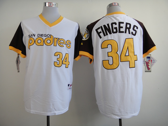 MLB San Diego Padres #34 Fingers 1984 Throwback White Jersey