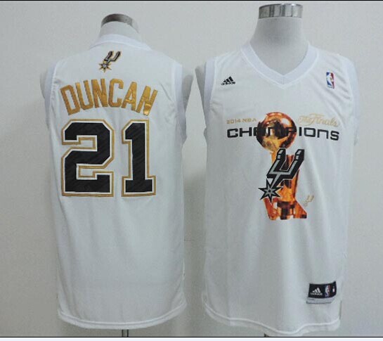 NBA San Antonio Spurs #21 Duncan 2014 Champion White Jersey