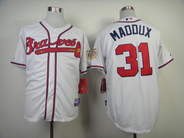 MLB Atlanta Braves #31 Maddux White Throwback 75th Patch Jersey