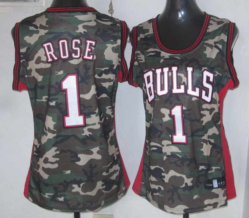 NBA Chicago Bulls #1 Rose Women Camo Jerseys