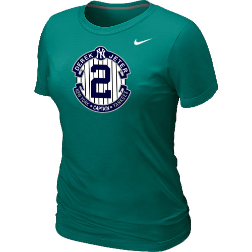 Nike Derek Jeter New York Yankees Official Final Season Commemorative Logo Womens Blended T-Shirt L.Green