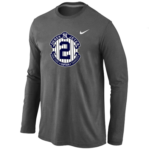 Nike Derek Jeter New York Yankees Official Final Season Commemorative Logo Long Sleeve T-Shirt Dark Grey
